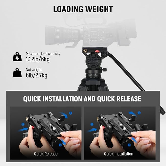 NEEWER Video Tripod with Fluid Head, Heavy Duty Aluminum Compact Portable
