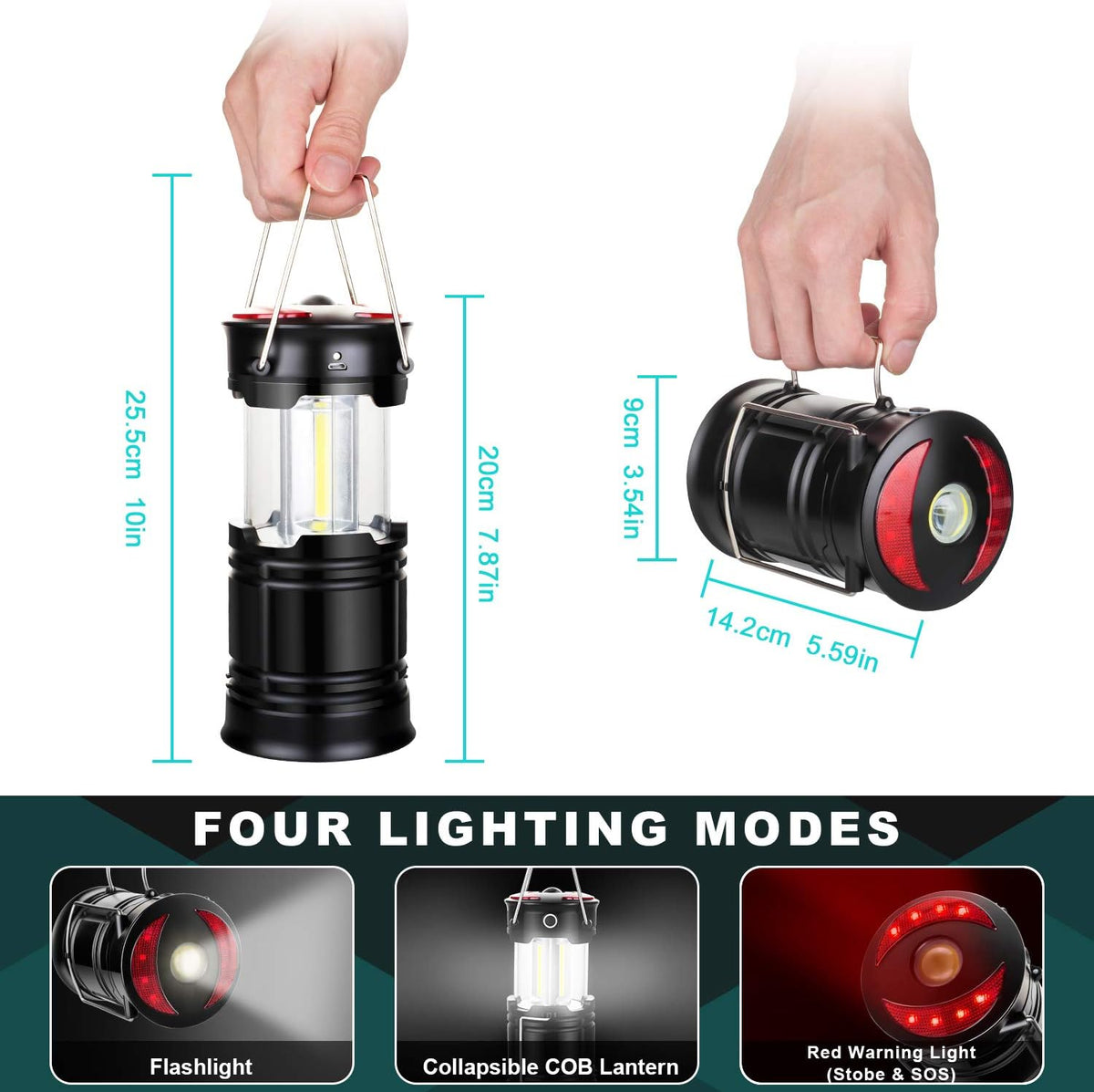 Skiennix 2-Pack Camping Lanterns - USB Rechargeable & Battery Powered LED Lights | Versatile for Hiking, Emergencies