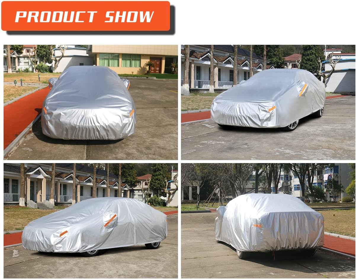 Kayme Car Covers for Automobiles Waterproof All Weather Sun Uv Rain Protection with Zipper Mirror Pocket Fit Dodge Charger/Challenger, Lincoln Mkz/Mks/Continental,Cadillac etc.(194 to 208 Inch) 3XXL