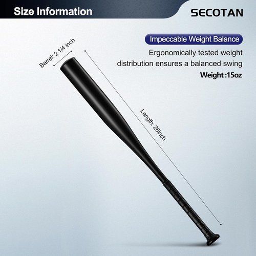 Baseball Training Bat - Ultra Lightweight Aluminum Bat for Softball Practice - Durable 28-Inch Black Design