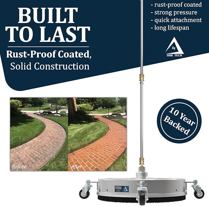 Pressure Washer Accessories Surface Cleaner Attachment 16.5" – Concrete Driveway Pressure Washer Surface Cleaner with Wheels, Stainless Steel Rotating Nozzle, ¼” Quick‑Connect, Up to 4000 PSI