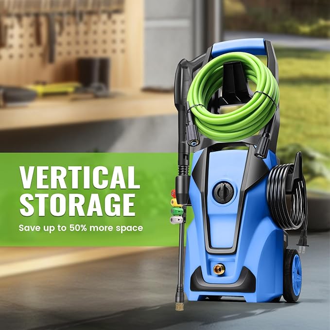 Electric Pressure Washer 5000PSI Max 4.0GPM with 33FT Flexible Extension Hose, 4 Nozzles, Foam Cannon, Power Washer Powered for Cars, Patios, Driveways, Deep Green