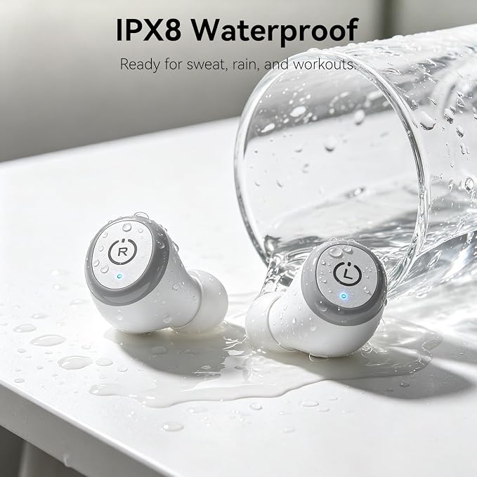 TOZO T10 Wireless Earbuds Powerful Bass Stereo Wireless Charging, APP, IPX8 | Waterproof, 55H Playtime, Ergonomic Design In Ear buds, App Customize EQ, Bluetooth 5.3 Headphones for Work, Travel, White