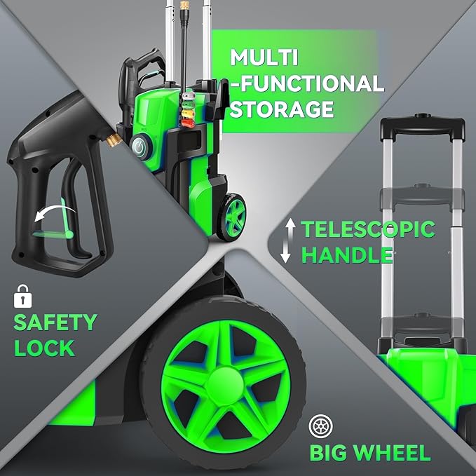 Electric Pressure Washer, 5000 PSI 4.0 GPM Heavy Duty Power Washer, with 4 Nozzles,Foam Cannon,33FT Hose Reel and 500ml Soap Bottle for Home/Cars(Light Green)