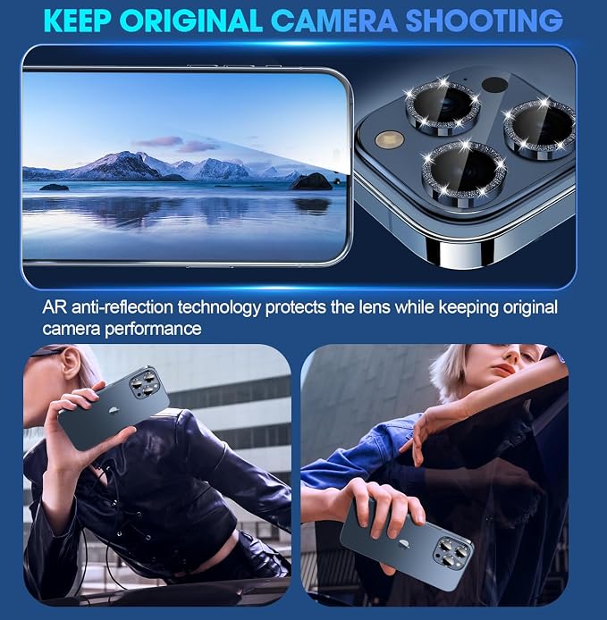 for iPhone 15 Pro/iPhone 15 Pro Max Camera Lens Protector Bling Individual