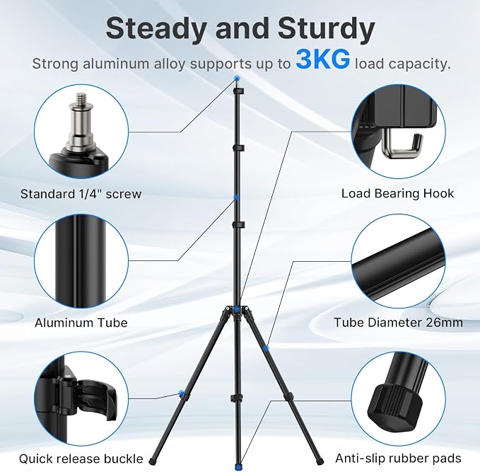 Ulanzi TT43 Extendable Photography Light Stand, Adjustable 6.23ft Aluminum