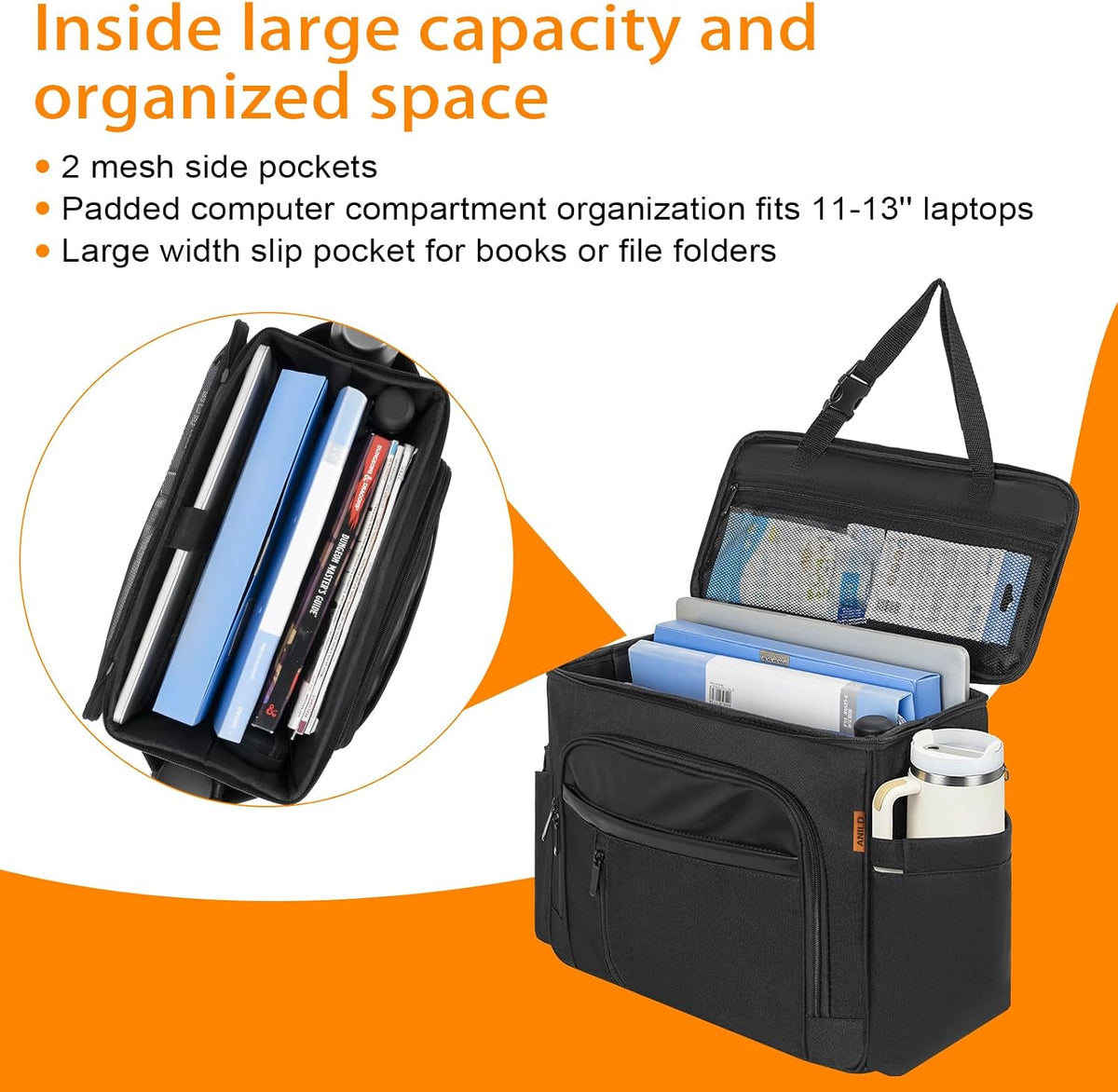 ANILD Front Car Seat Organizer and Office Work Truck Organizer with Multifunctional Pockets and Padded Shoulder Strap, Compatible with Cars, Trucks and Vans