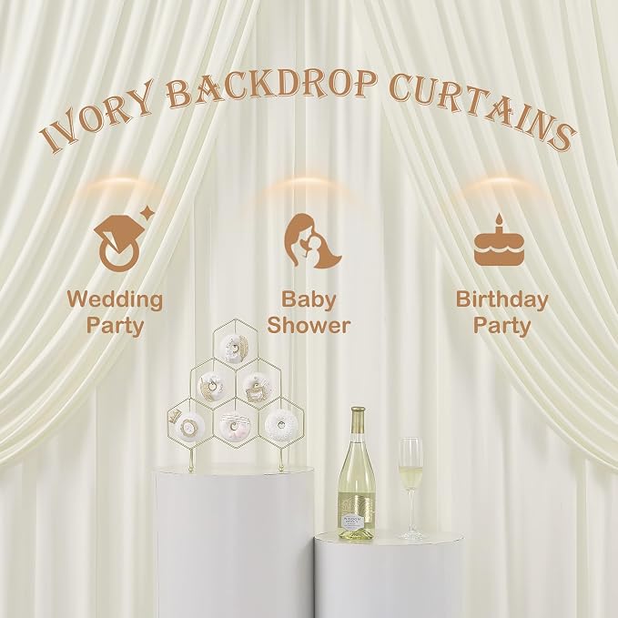 30ftx12ft Wrinkle Free Ivory Backdrop Curtains