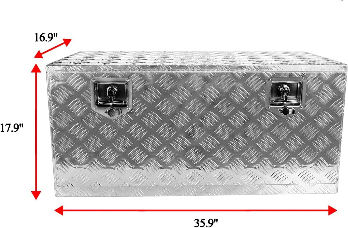 36"X17"X18" Silver Aluminum Pickup Truck Bed Trunk Storage Trailer Tongue Tool Box with Lock and Key 5 Bar Tread