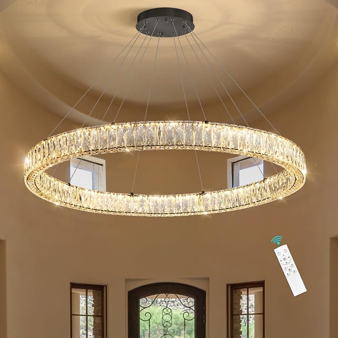 HAIXIANG Modern Crystal Chandelier Dimmable Large Ring LED Pendant Lights