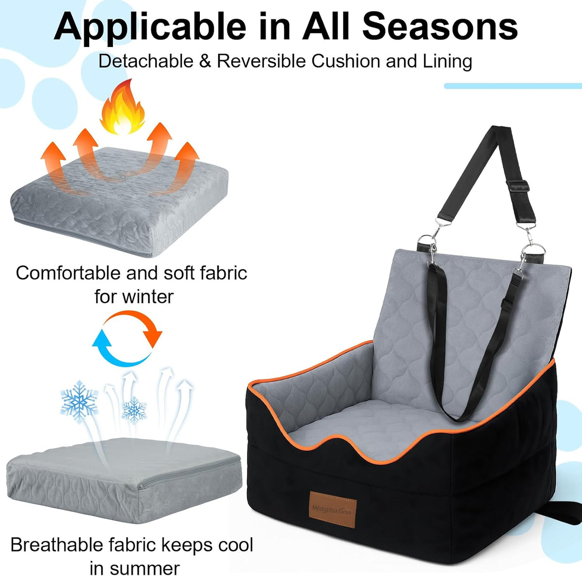 Dog Car Seat for Small/Medium Dogs Under 35lbs, Pet Booster Seat with 4In Memory Foam Cushion, Fully Detachable and Washable, Travel Dog Carseat with Storage Pocket and Safety Belt