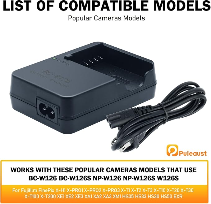 BC-W126 Camera Battery Charger for Fujifilm FinePix X-PRO1 X-PRO2 X-PRO3 XH1