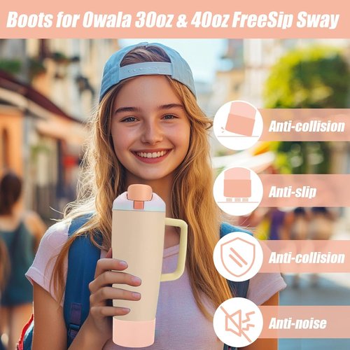 Mity Rain Protective Silicone Boots for Owala 30oz & 40oz FreeSip Sway Bottles - Light Peach, Enhances Stability & Prevents Scratches