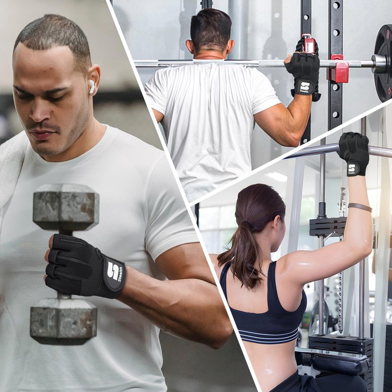 Stealth Sports Weight Lifting Workout Gloves Men Women Non-Slip Gel Padded Grip Full Palm Protection for Pull ups Gym Training Fitness Weightlifting Bodybuilding Exercise Gloves,R7 - Black (XL)