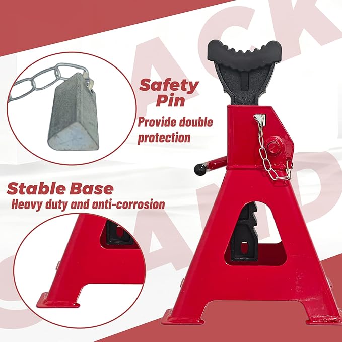 HENBOW Jack Stands,3 Ton(6600 Lbs) Capacity Car Jack Stand with Lock Pin,11.02"-16.14" Adjustable Height for Cars Trucks,Garage, SUV, UTV/ATV,1 Pair，Red