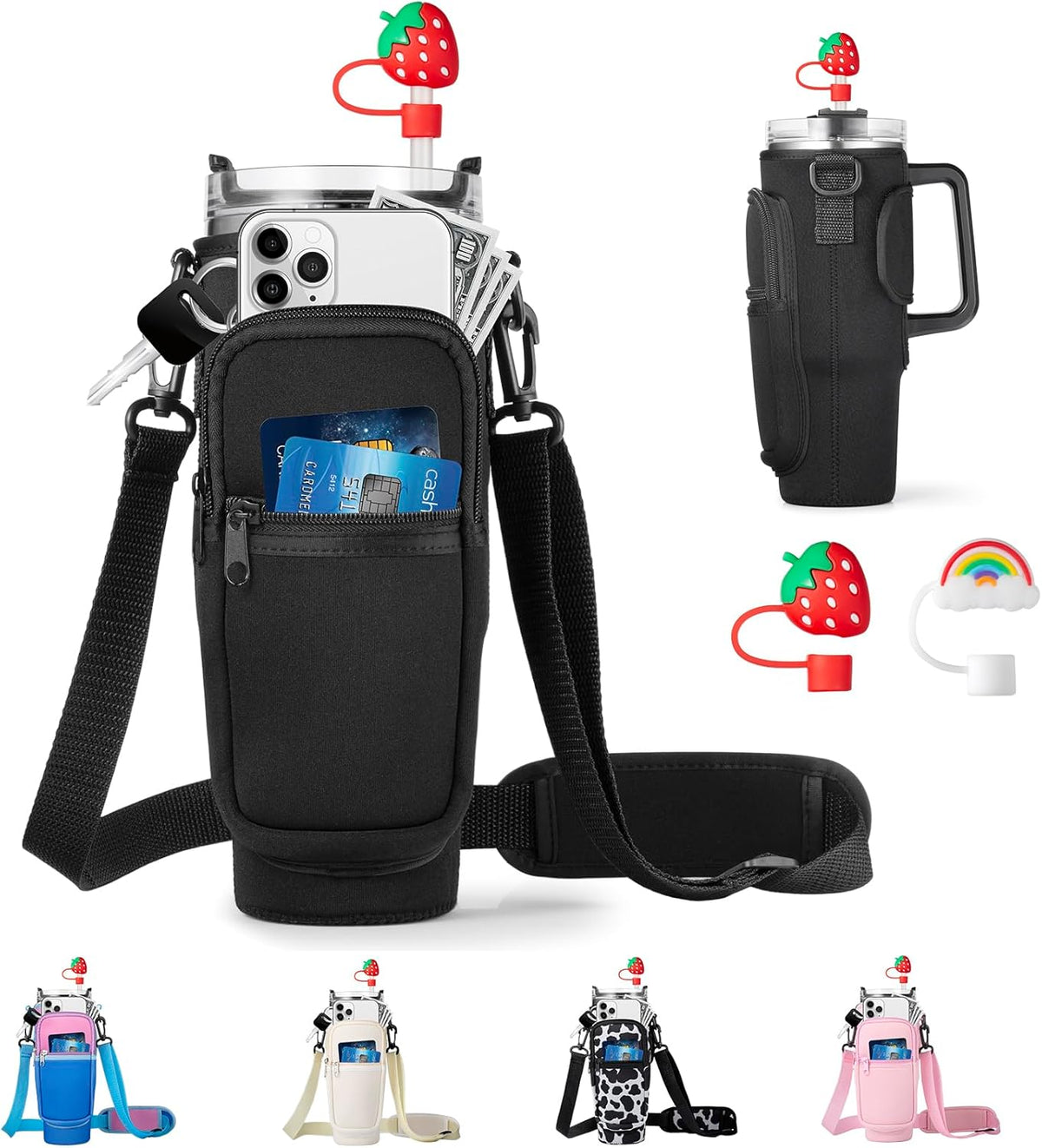 Regine Switzerland Water Bottle Carrier Bag - Neoprene Holder for 40oz Stanley Cup | Adjustable Strap