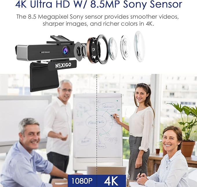 Zoom Certified, NexiGo N950P 4K Zoomable Webcam, RF Remote, Sony_Starvis Sensor