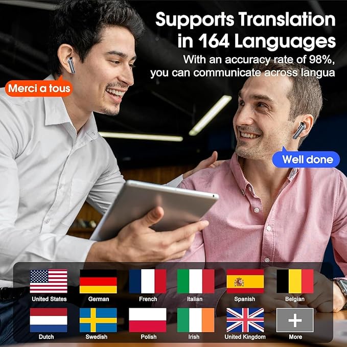 Ai Translation Earbuds Real Time, 3-in-1 Buletooth 5.3 Translator Earbuds