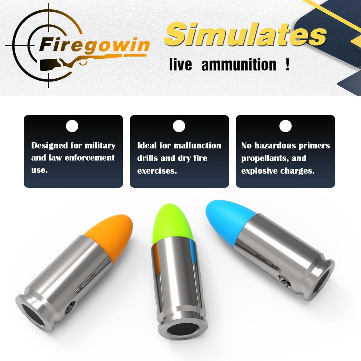 Pro Dummy Rounds Snap Caps - Reusable 9mm, 12GA, .50, .45, & .380ACP Training Rounds for Safe Dry Fire Practice | Durable Design with Secure Primer