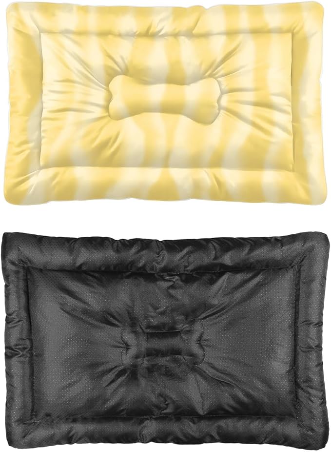 Yellow Wavy Dog Beds & Furniture Outdoor Dog Mat Sleeping Pad Bed for Crate Small Washable Non-Slip Washable Beds for Crates Big Bed Mats Crates Tapete para Perros Indoor Outdoor 36X24 Inch