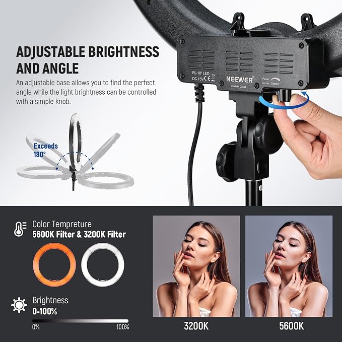 NEEWER Ring Light 18inch Kit: 55W 5600K Professional LED