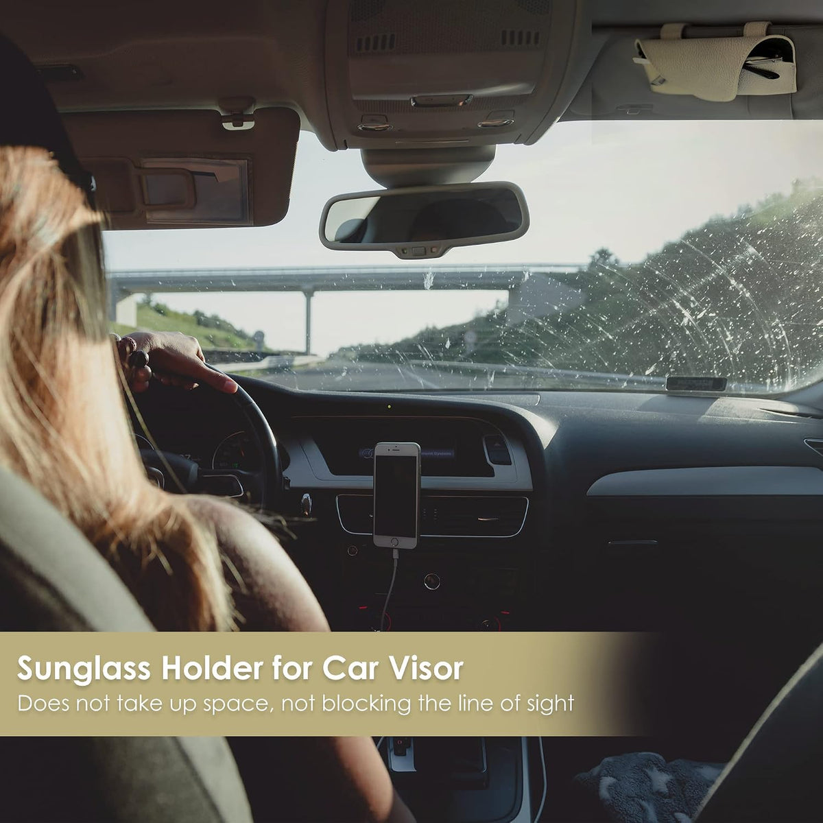 Magnetic Sunglass Holder for Car Visor, Leather Car Glasses Holder
