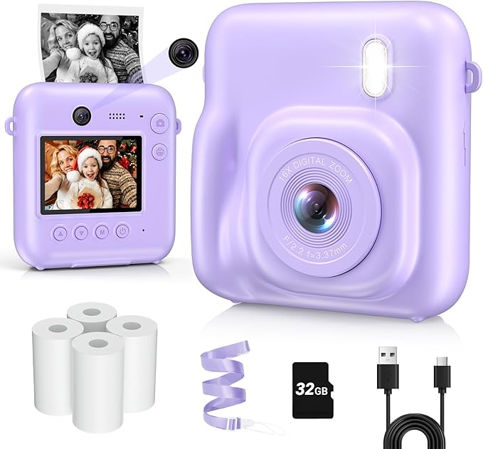 Kids Camera Instant Print, Dual-Lens 48MP Digital Camera