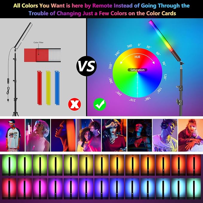 2 Pack RGB LED Video Light Wand Stick, Photography Studio Lighting Kits