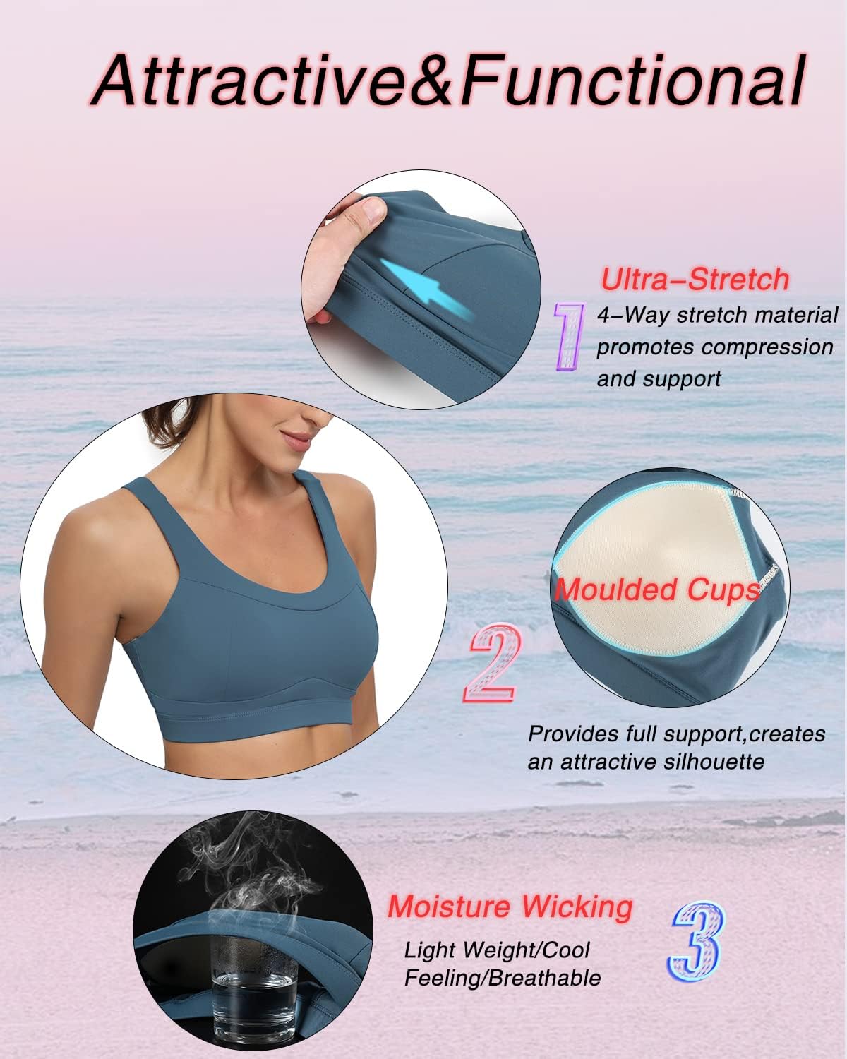 RUNNING GIRL High Impact Sports Bra - Racerback Workout Crop Top for Women | Comfortable Push-Up Design