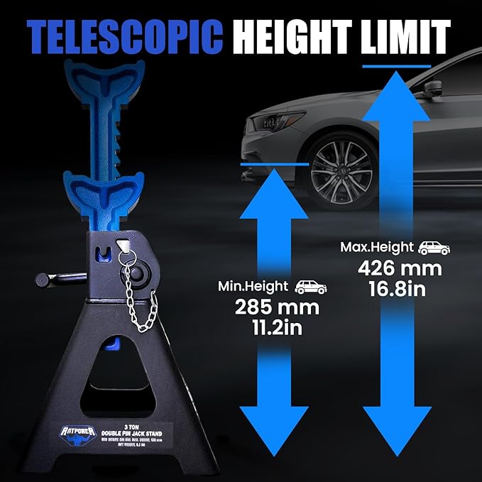 ANTPOWER Car Jack Stands 3 Ton with Double Locking Heavy Duty 11.2"-16.8" Adjustable for Lifting SUV, Pickup Truck Garage 6000 lbs Capacity 1 Pair