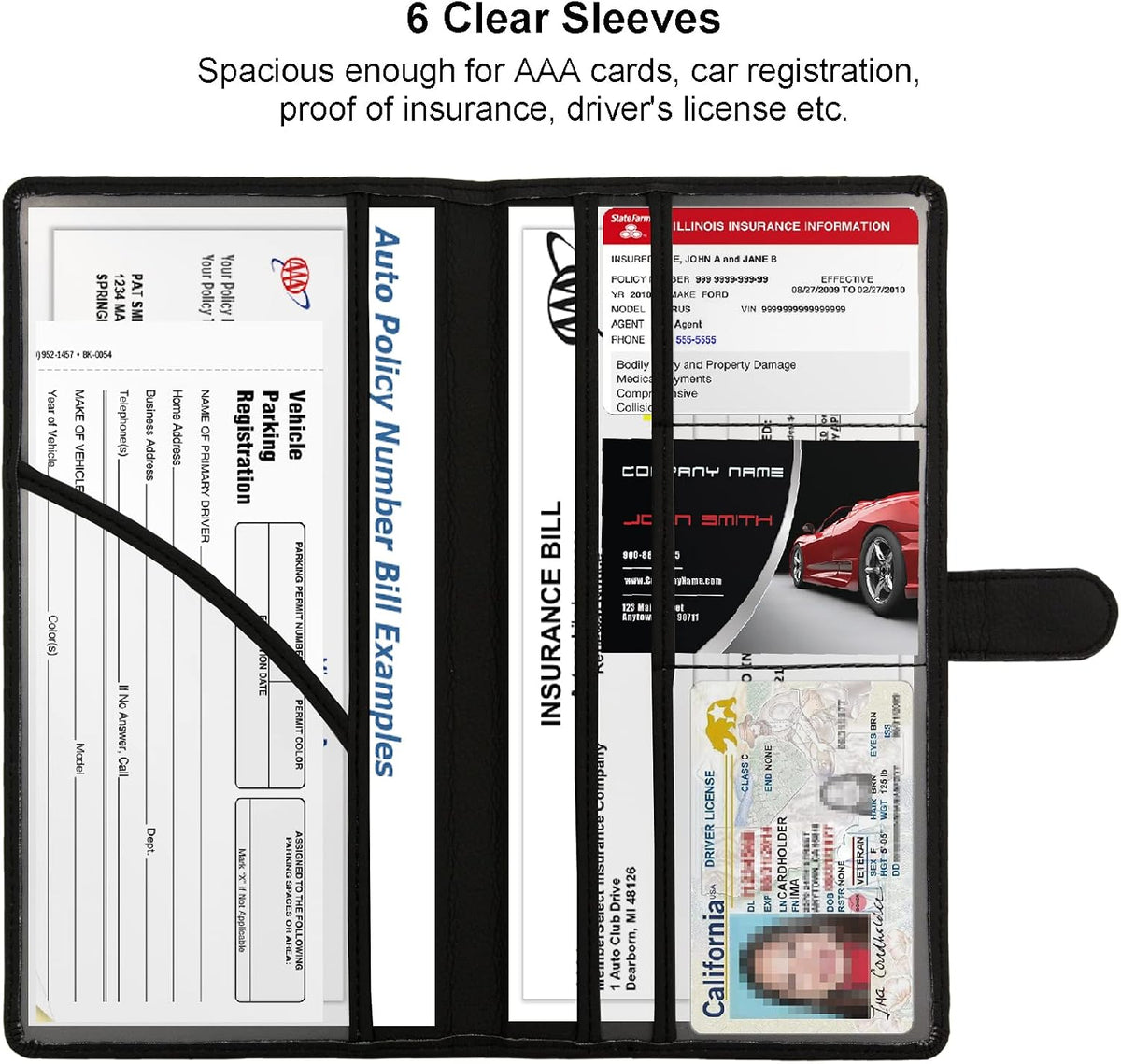 Leather Car Registration and Insurance Holder with Magnetic Closure, Black