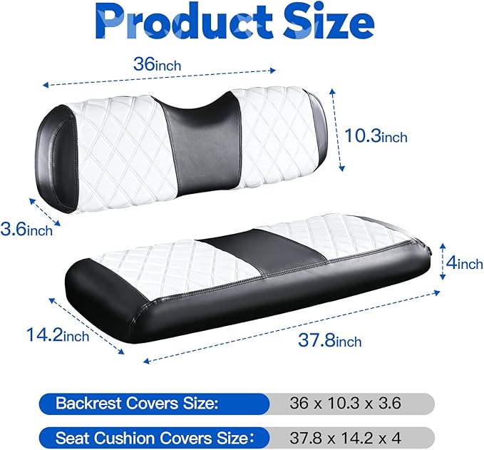 NOKINS Golf Cart Seat Covers Fit Club Car Precedent/DS/EZGO RXV/TXT/Yamaha Drive Aftermarket Standard Rear Seat Cushion, No Stapler, Multiple Colors&Breathable (White&Black)