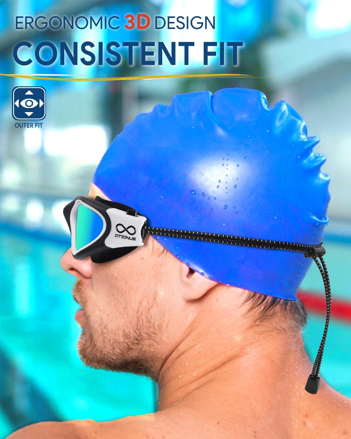 Polarized Swim Goggles by [Brand Name] - Anti-Fog, No Hair Pulling Bungee Strap for Adults