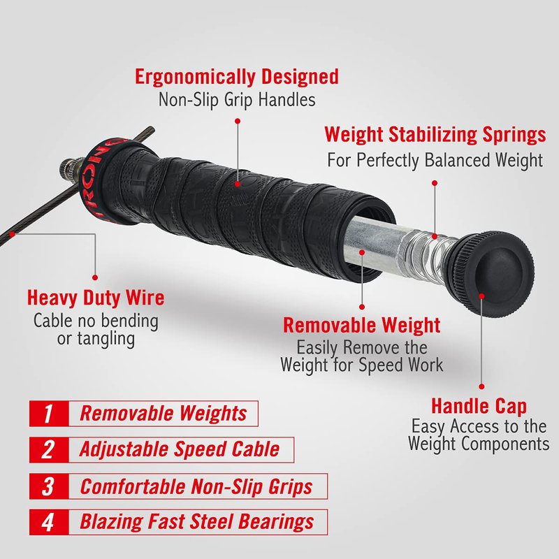 OHMY FIT Adjustable Speed and Weight Jump Rope - Carbon Steel Jump Rope for Men & Women - Jumping & Skipping Rope Great for Fitness, Exercise, Cardio Workout, Boxing, Crossfit & More (Rope w/Weights)