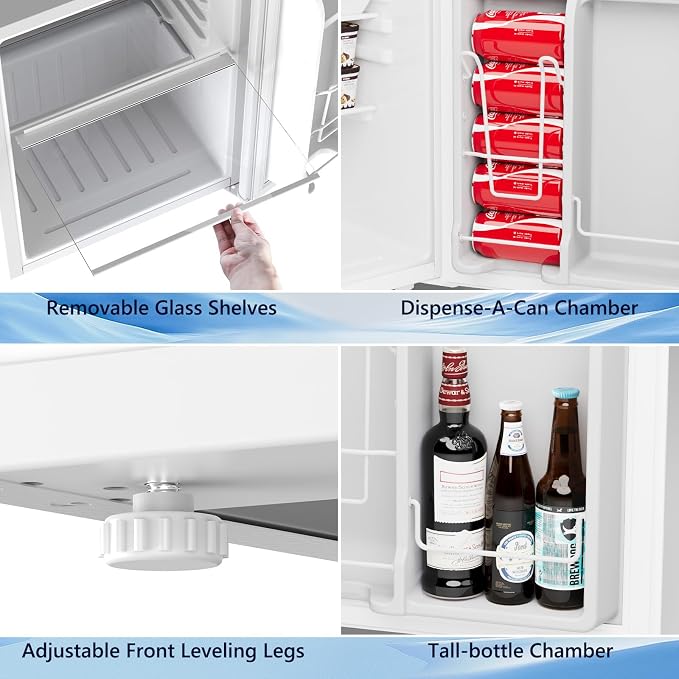 COWSAR 2.6 Cu.Ft Mini Fridge with Freezer, Quiet Reversible Door Compact Refrigerator, Small Refrigerator with 2 Removable Shelves, Adjustable Thermostat, for Office, Bedroom, Dorm, White