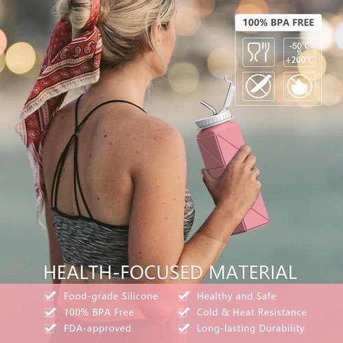 Beautail Collapsible Water Bottle - 20.6oz Silicone Portable Design | BPA-Free & Leakproof (Pink)