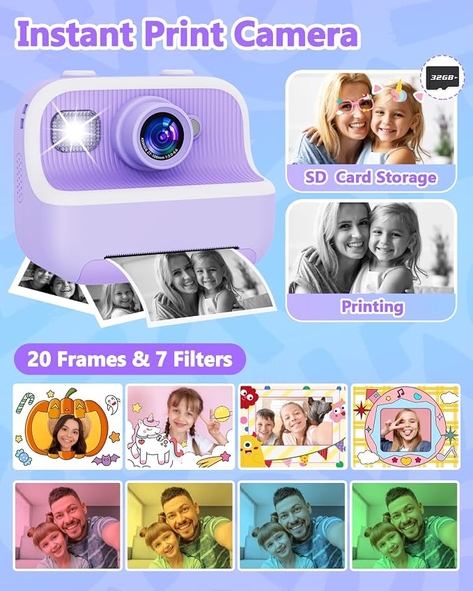 Instant Print Camera for Kids, Christmas Birthday Gifts for Girls Boys