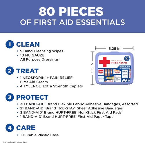 BAND-AID Brand Portable Emergency First Aid Kit - 80 Pieces for Home, Travel & Outdoor Care
