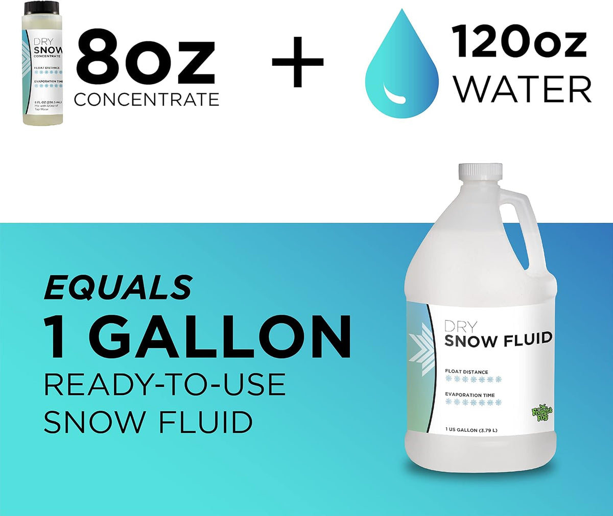 Froggy's Flakes Snow Machine Fluid Concentrate, 8 fl. oz, Dry Formula Snow Fluid with 50-75 Feet Float/Drop, Makes 1 Gallon of Snow Fluid