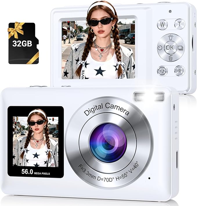Digital Camera, 56MP 2.7K Dual-Screen Selfie Camera