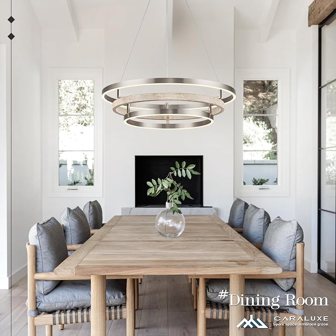 3 Ring LED Chandelier Nickel Round Chandelier Light Fixture Dimmable Foyer
