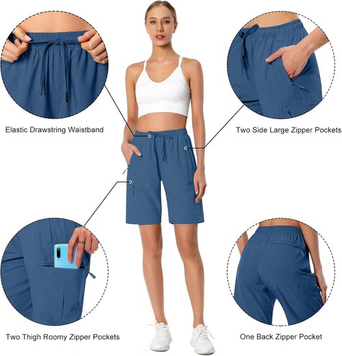 Hugut Women's Quick-Dry Hiking Cargo Shorts - Lightweight, Water-Resistant with Zipper Pockets