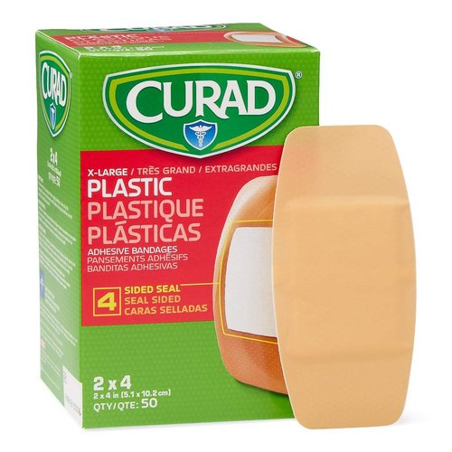 CURAD Plastic Adhesive Bandage - 2" x 4" Size | Latex-Free for Sensitive Skin