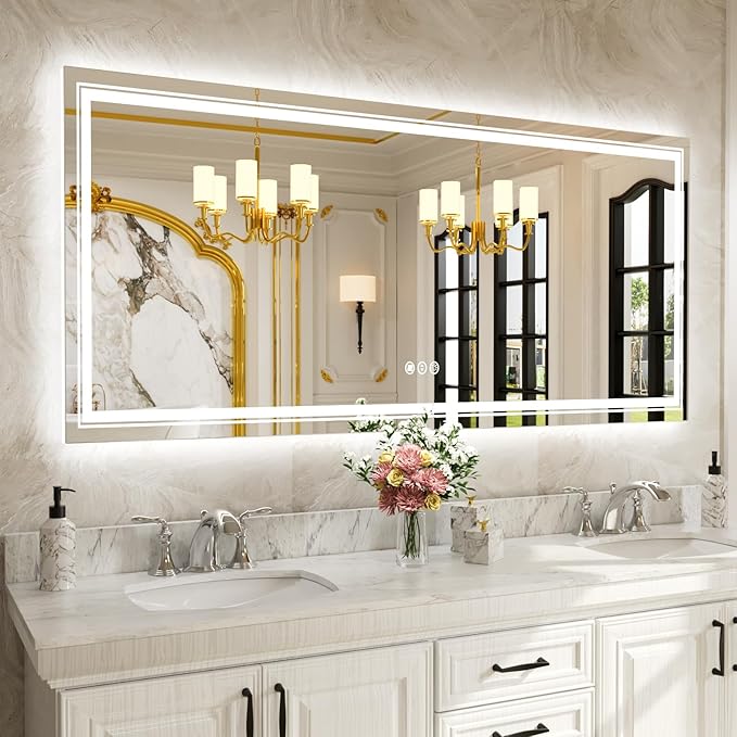 WTTY 84''x32'' LED Bathroom Mirror with Lights, Large Dimmable Led Mirror for Bathroom with Front + Backlight, Lighted Bathroom Vanity Mirrors for Wall with Anti-Fog, Memory, Shatter-Proof, ETL Listed