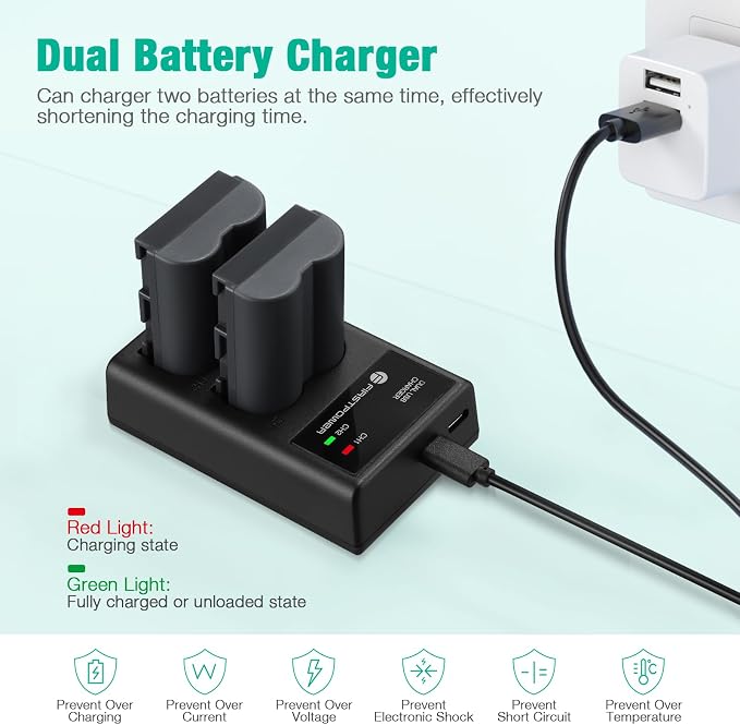 FirstPower BP-511 BP-511a Battery 2-Pack 2200mAh and Dual USB Charger