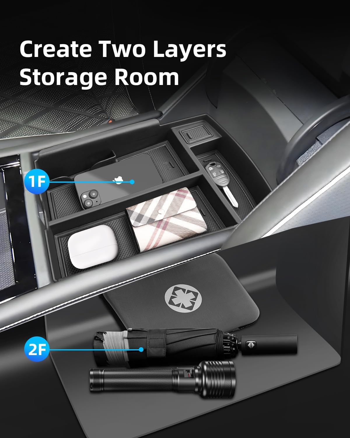 2PCS Center Console Organizer for 2024-2026 VW Atlas