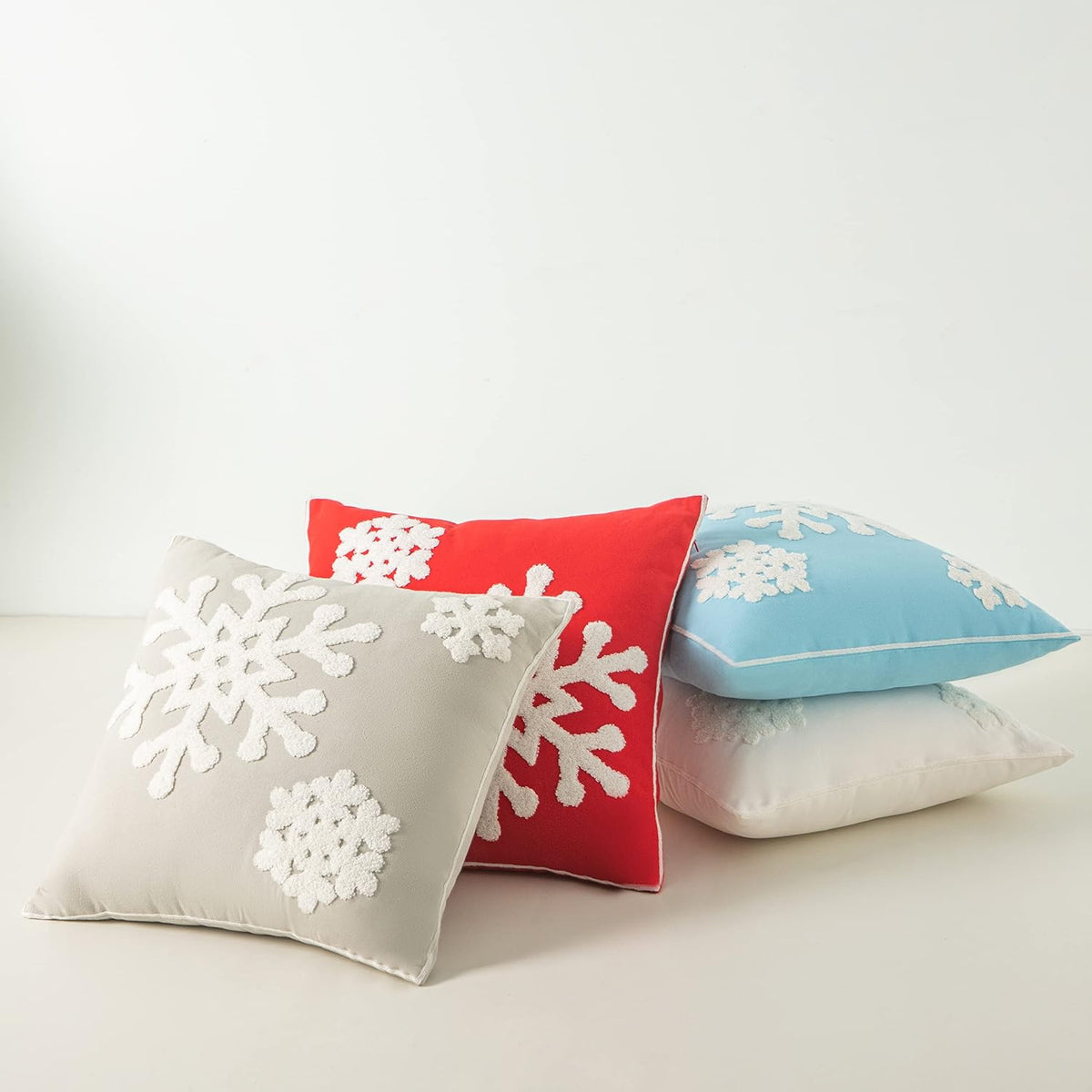18x18,Cotton Christmas Blessing Throw Pillow Cover for Bed Sofa Cushion Car Snowflake Embroideried Pillowcases,1pair Grey