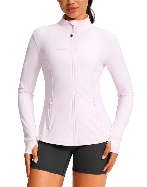 G Gradual Woman Pink Sping Yoga Lightweight Jackets Full Zip Slim Fit 4 Pockets Gym Athletic Jacket Tops (Light Pink, M)