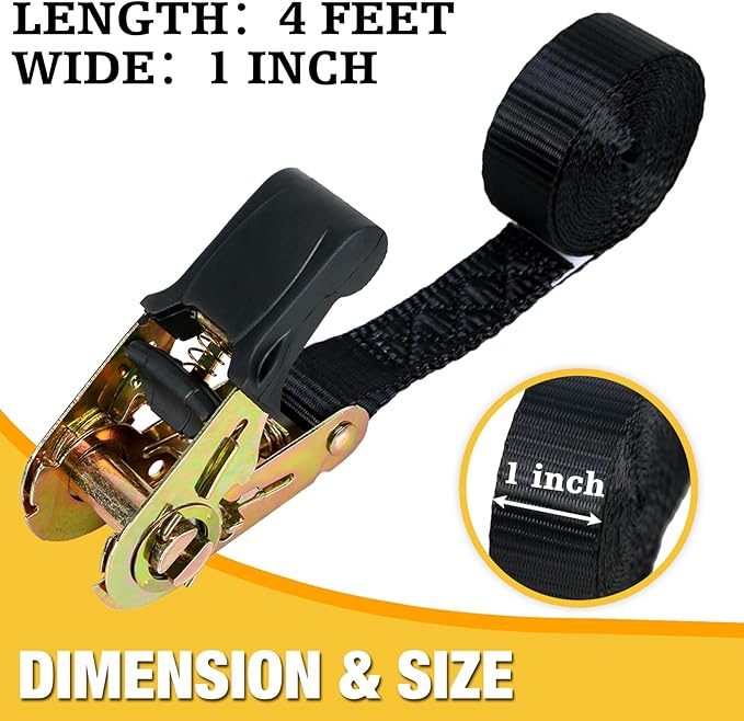 Endless Retractable Ratchet Straps 1650 lb Break Strength 1" x 4 Ft (No Hooks) Tie Down Kit Set Car Cargo Strap for Securing Stuff to Roof Rack,Travel Trailer/RV Battery,Motorcyle,Coolers,Water Tank