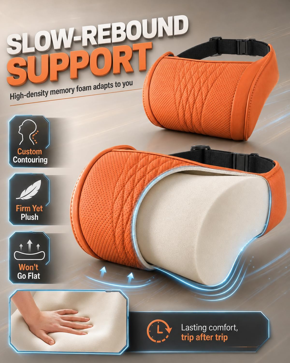Universal Memory Foam Car Headrest Neck Pillow, Car Neck Pillow (Orange)